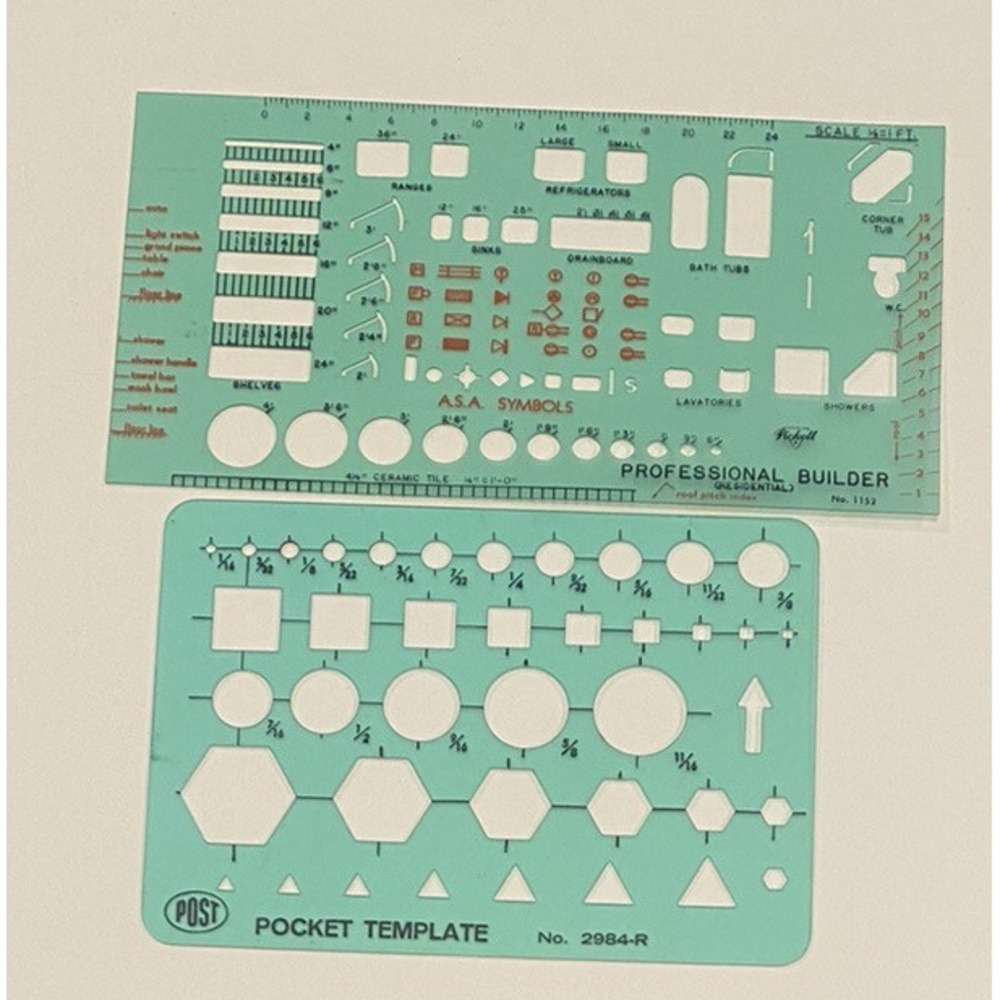Vtg Pickett Post Professional Builder Drafting Template Lot Of 2 No 1152 2984-R
